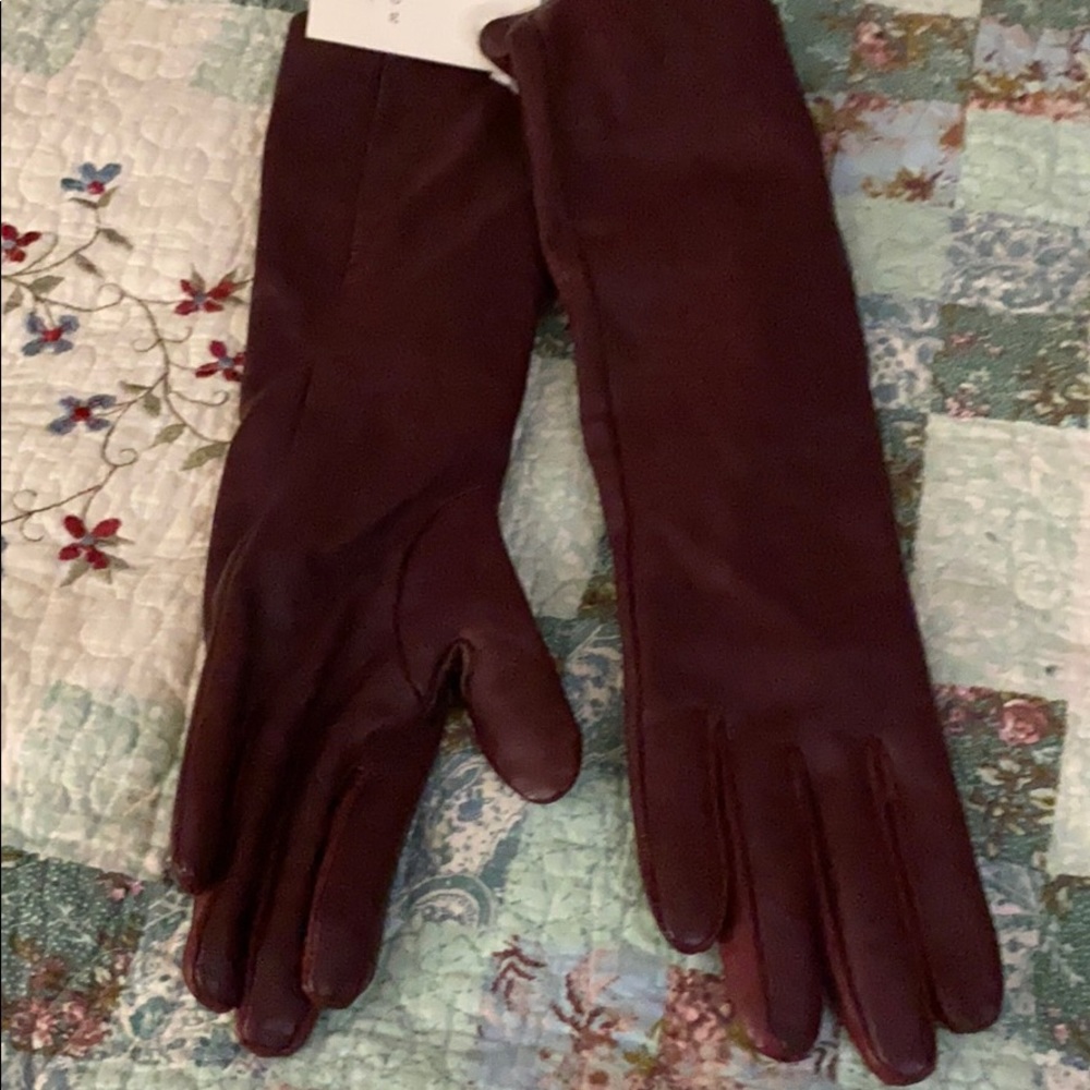 Long faux maroon gloves